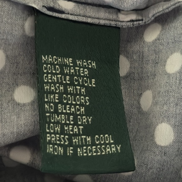 LAUREN Ralph Lauren blue white polka dot button down long sleeves top blouse L - Picture 6 of 7